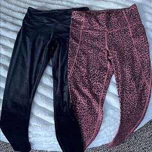 Athleta Velvet Black Leggings and Gap Cheetah Leggings
